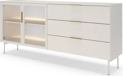 Image de FURNLUX Buffet Lumi Beige Et Or 181cm / Couleur principale : Beige / Dimensions : 181 x 83 x 39 cm