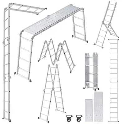 Productafbeelding van Vouwladder - Multifunctionele Ladder - Klapladder - Huishoudtrap - Werksteiger - 4,7 meter - Aluminium