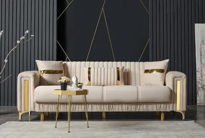 Produktbild von Design Wohnzimmer Luxus Möbel  Sofa 3 Sitzer Sofa Beige Textil Hochwertig