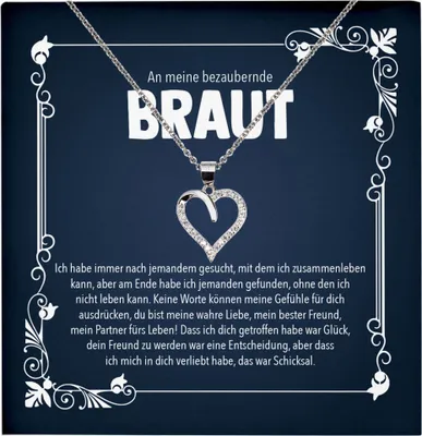 Produktbild von 22Feels Braut Geschenk von Bräutigam vor der Hochzeit Frauen Herz Halskette Ich Liebe Dich Damen Collier mit 23 Zirkonia Steinen (Damen Silber 925/000 Schmuck)