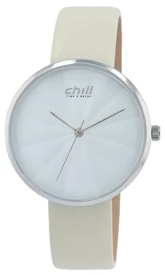 Produktbild von Filigrane Damenuhr mit Kunstlederarmband, 36 mm Durchmesser, 3 ATM, Elfenbeinweiß