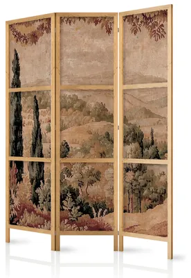 Immagine prodotto di Pannello divisorio giapponese, 3 ante, pieghevole, realizzato in tessuto non tessuto di alta qualità, con motivo retrò di paesaggio, ideale per la camera da letto, dimensioni 135 cm x 172 cm