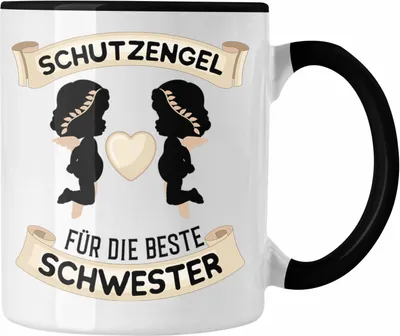 Produktbild von Trendation - Schutzengel Schwester Tasse Geschenk für Schwester Geschenkidee Beste Schwester Geburtstag (Schwarz)