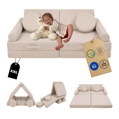 Zdjęcie produktu dla Sofa modułowa piankowa Flumi 10-elementowa do zabawy – Kanapa dla dzieci i dorosłych, zdejmowane pokrowce