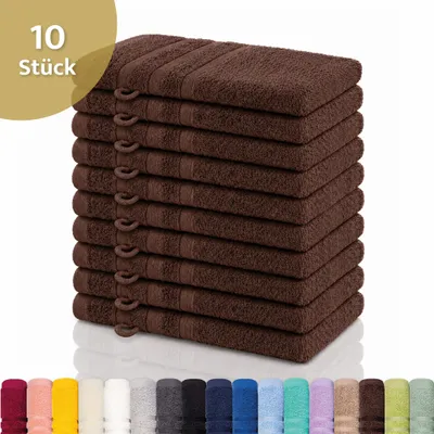 Produktbild von Lavea® 10er Set Waschhandschuh 15x21 cm – Waschhandschuhe aus 100% Baumwolle, weicher Frottee Waschlappen – Frottierserie Elena – Kaffeebraun