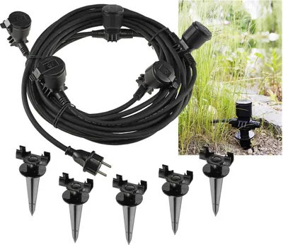 Produktbild von ChiliTec 23243 Gartensteckdose für Außen, IP44, 5-fach Einzelsteckdosen, 5+2,5+2,5+2,5+2,5m