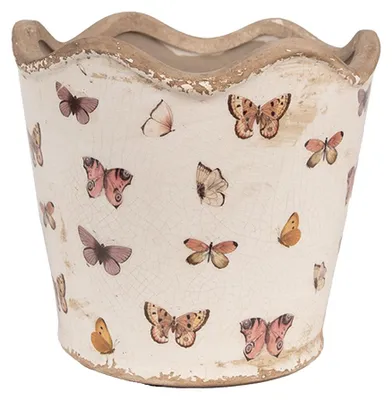 Image de Clayre & Eef Pot de fleurs intérieur Ø 16x15 cm Beige Rose Céramique Papillons
