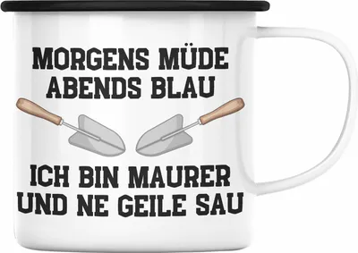 Produktbild von Trendation - Maurer Emaille Tasse Geschenk Mit Spruch Maurer Geschenkidee Lustig Männer Emaille Emaille Tasse (Schwarz)