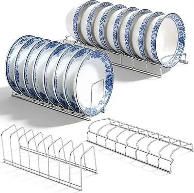 Produktbild von PolkaHome® 4er Set Drahtkorb Geschirrständer - Edelstahl Tellerständer & Schüsselhalter für Küchenschrank, Abtropfgestell für
