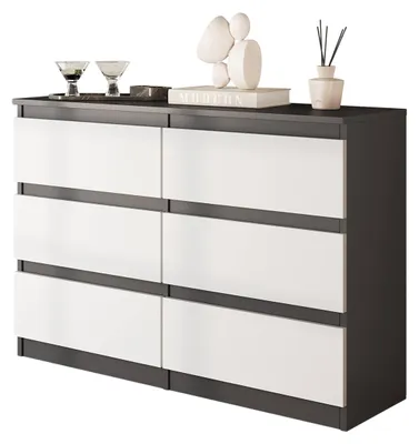 Obrázek produktu pro Komoda antracitové barvy / bílá, matná, se 6 zásuvkami – Moderní komoda jako příležitostný nábytek do ložnice a obývacího pokoje – Moderní komoda – GABRIEL