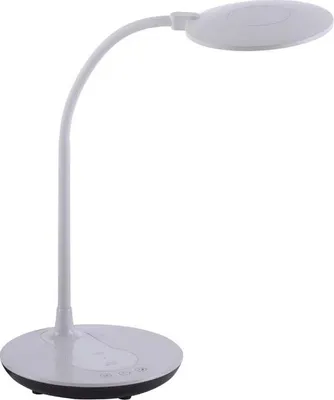 A white LED desk lamp with a flexible gooseneck and a circular base.