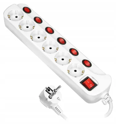 Produktbild von ORNO OR-AE-13162/1,5M Steckdosenleiste 6 Schuko-Steckdosen mit Schaltern, weiß
