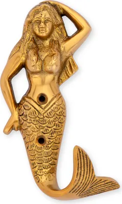 Produktbild von NKlaus Haken - Mehrjungfrau Messing antik 14 x 7cm Kleiderhaken Maritim Haken 14636