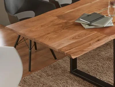 Produktbild von Esstisch Baumkante Akazie natur 160(260)x90 Ansteckplatten schwarz ADINA