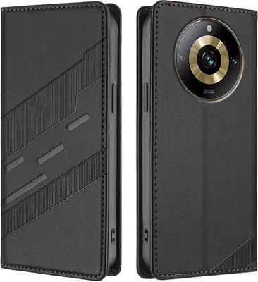 Image de Etui pour Realme 10 Pro, étui portefeuille en cuirPolyuréthaneavec fente pour carte et fonction stand Schwarz