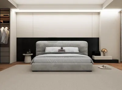 Produktbild von Luxus Graues Bett mit Gepolstertem Kopfteil Modernes Design Schlafzimmer