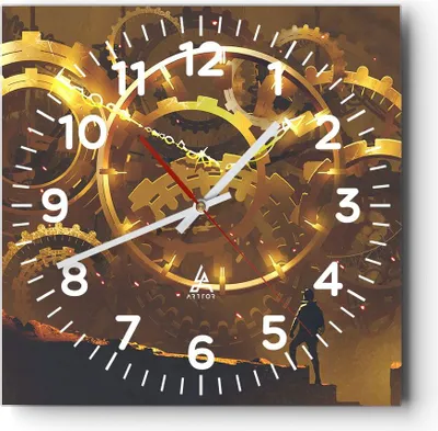 Produktbild von Wanduhr - Quadrat - Glasuhr - Mechanismus Zahnrad - 30x30cm - Schleichendes Uhrwerk - Lautlos - zum Aufhängen bereit - Dekoration Modern - Wanddekoration aus Glas - C4AC30x30-3898