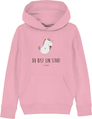 Produktbild von Mr. & Mrs. Panda Kinderpullover Einhorn Sänger 5-6 Jahre (110/116) - Baumwolle Pink - Geschenk, Fest, Einhörner, Freundin, Hoody, Sweater, Sweatshirt, Geburtstag, Pullover