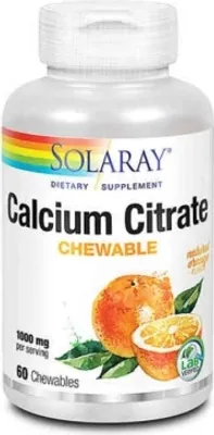 Image de Citrate de calcium 1000 mg Solaray comprimés à mâcher 60 pc