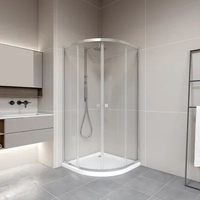 Produktbild von Duschkabine 90x90 MARWELL LEEDS II chrom -  90x90x190 - Runddusche mit Gleittüren - hochwertige Aluminiumprofile