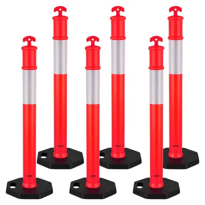 Obrázok produktu pre VEVOR dopravné vymedzovače vymedzovače 6 ks (114 cm) so zaťaženou základňou a reflexnými pásmi, robustné vymedzovače pre staveniská, parkoviská, zábrany na kontrolu davu, červené