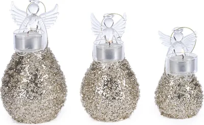 Produktbild von Goodwill Weihnachtsengel - Engel - Teelichthalter Silber Glas H 20 cm Sonderangebot 3er Set