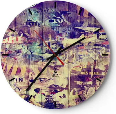 Produktbild von Wanduhr - Rund - Glasuhr - Graffiti modern - 30x30cm - Schleichendes Uhrwerk - Lautlos - zum Aufhängen bereit - Dekoration Modern - Wanddekoration aus Glas - C3AR30x30-3598