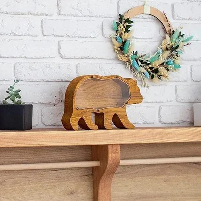 Image de Tirelire en bois en forme d'animal - Modèle chat - Tirelire pour enfants et adultes - Cadeau d'anniversaire et objet de décoration