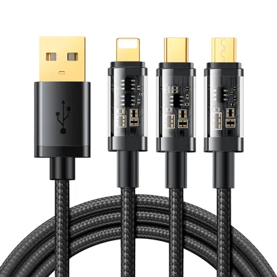Image de Câble 3-en-1 Joyroom, USB vers USB Type-C, Lightning, Micro-USB, 3,5 A, 1,2 m, noir, (S-1T3015A5)