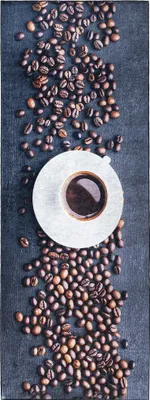 Produktbild von Küchen-Teppich Mazovia - Grau Teppich für die Küche, Muster Kaffee, Kaffeebohnen - Rutschfest, Maschinenwaschbar - 80 x 200 cm