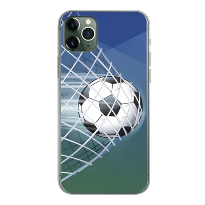 Produktbild von MuchoWow® Handyhülle Schutzhülle Hülle für iPhone 11 Pro Max Eine Illustration eines Fußballs im Netz - Jungen - Mädchen - Kinder Silikon Softcase Handy Hülle - Schutz