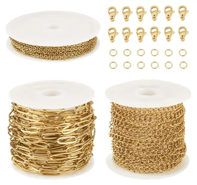 3 Rollen goldfarbene Edelstahlketten, 4 m, mit Verschlüssen