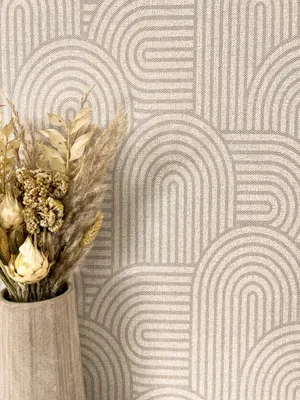Produktbild von NEWROOM Tapete Taupe Vliestapete Linien - Mustertapete Boho Dunkelbeige Hellbraun Bogen  Boho Tapete Modern Ethno-Muster