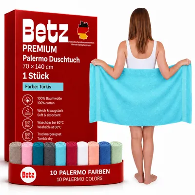 Image de Betz - Lot de serviettes de douche et de bain Palermo, 100 % coton, serviette de plage, dimensions 70 x 140 cm, couleur turquoise