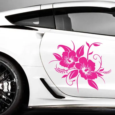 Produktbild von Aufkleber - 2er Set Autoaufkleber "Hibiskusblüten" je 50cm x 60cm pink - Tuning Carystyling Heckscheibe Auto