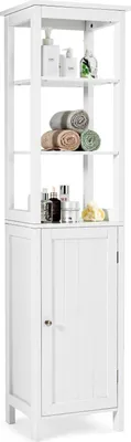 Produktbild von GOPLUS Hochschrank mit 3 Fächern, Badezimmerschrank hoch mit Türen, Badschrank Badregal für Badezimmer & Wohnzimmer & Küche
