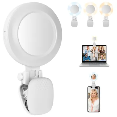 Imagen del producto de Anillo de luz para teléfono móvil, con 3 colores regulables, 5 niveles de brillo, incluye espejo, giratorio 180°, ideal para