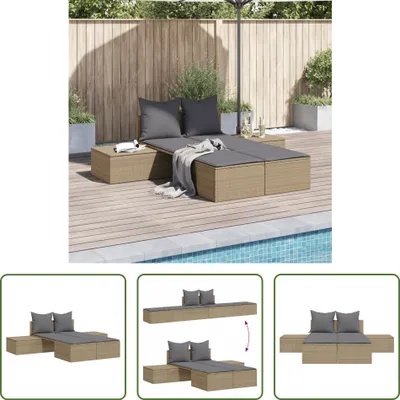 Produktbild von The Living Store Doppel-Sonnenliege mit Auflagen Beige Poly Rattan