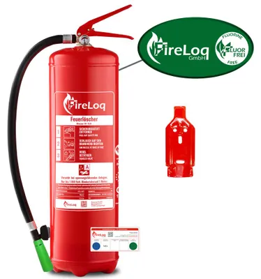 Produktbild von FireLoq 9L fluorfrei Wasser Feuerlöscher für Brandklasse A mit 13A ergibt 4LE Dauerdruck inkl. Prüfnachweis,Wandhalter und Manometer