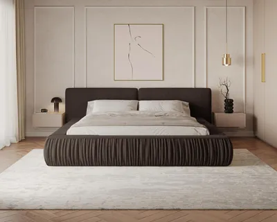 Produktbild von MOEBLO Polsterbett Bett 08 – Doppelbett mit gepolstertem Kopfteil, Bettkasten, Metallrahmen und Lattenrost - 140x200 cm - Dunkelbraun (Riviera 28)