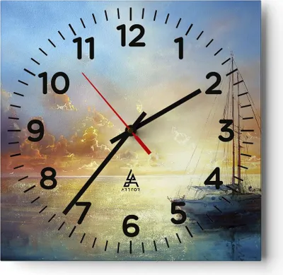 Produktbild von Wanduhr - Quadrat - Glasuhr - Segelboot Westen die Sonne - 30x30cm - Schleichendes Uhrwerk - Lautlos - zum Aufhängen bereit - Dekoration Modern - Wanddekoration aus Glas - C4AC30x30-4145