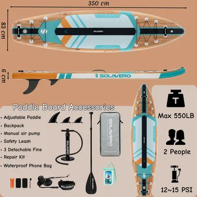Produktbild von Stand Up Paddle Board - Aufblasbares SUP Board 350 cm - Komplett Zubehörset - Rutschfestes EVA-Deck - Für Meer und See - Farbe WDBL