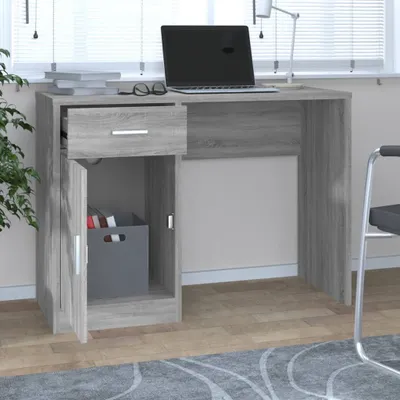 Produktbild von The Living Store Schreibtisch mit Stauraum Grau Sonoma 100x40x73 cm