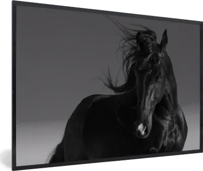 Produktbild von MuchoWow® MuchoWow® Gerahmtes Poster Pferd - Tiere - Mähne - Schwarz 90x60 cm - Poster mit zchwarzem Bilderrahmen - Fotorahmen - Foto-Plakat