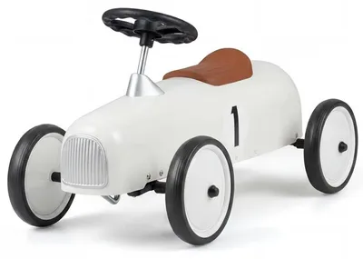 Obrázek produktu pro KOMFOTTEU Retro kovové autíčko pro děti od 18 měsíců (bílá barva) | Vintage hračka, autíčko s volantem, pohodlným sedadlem, odolnými koly, rozměry 75x39x40 cm, vhodné pro použití uvnitř i venku, pro chlapce i dívky