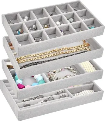 Produktbild von Sicherheitskasten Schmuck Organizer Box, Stapelbarer Schmuckkasten Lade Organizer Ohrschmuck Ring Display Box Trenner Schmuck Display Lager für Ohrring, Halskette, Armreif, Ring