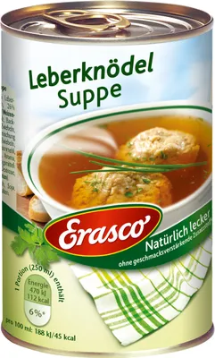 Produktbild von Erasco Leberknödel Suppe typisch bayrisch pikante Würze 395ml