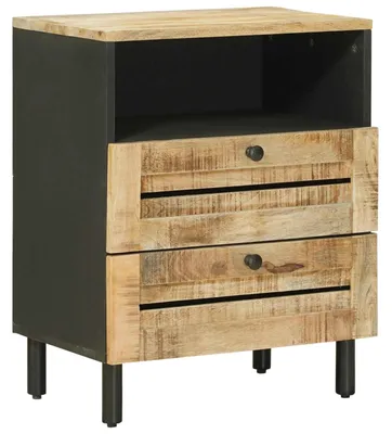 Image de vidaXL Table de chevet marron et noir 50 x 33 x 60 cm en bois massif de manguier