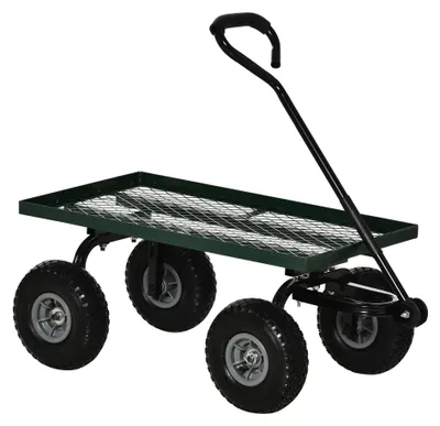 Image de Chariot de jardin – Chariot de jardinage – Chariot de transport pour le jardin – Chariot de transport – Structure en acier – Charge maximale : 150 kg – 4 pneus – Vert