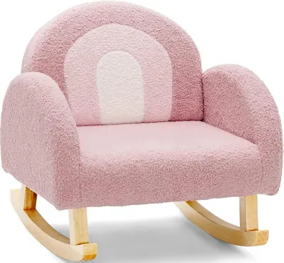 Image de Fauteuil à bascule pour enfants COSTWAY, fauteuil à bascule rembourré pour enfants avec pieds en bois massif, fauteuil à bascule pour enfants pour chambre d'enfant, salle de jeux & jardin d'enfants (fauteuil à bascule, rose)